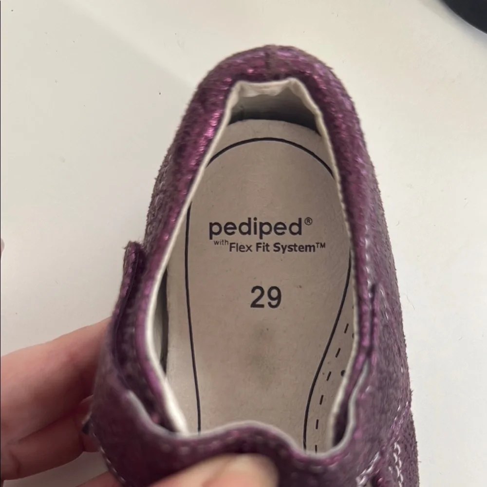 Pediped flex Purple sparkle Mary Jane Dress Shoes with Velcro Strap sz 29 EUC